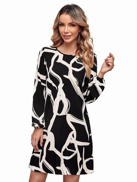 

emery rose graphic print tunic dress m6im#, Black;gray