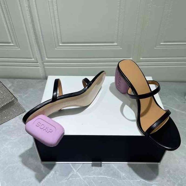 

leather slippers modern slippers suitable for mature women with open end and unique style collection in summer, Black