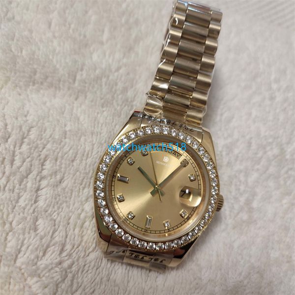 

zz factory mens watch stainless steel 18k yellow gold diamond dial & bezel 218348 watch automatic movement mechanical sapphire luminous wris, Slivery;brown