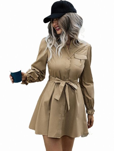 

flap detail belted shirt dress d0q3#, Black;gray