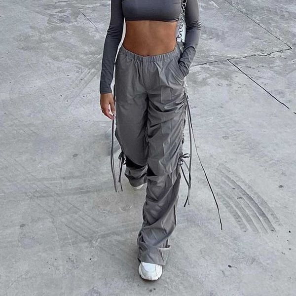 

22fw spring summer drawstring holes overalls pants european american fashion casual loose legged clothing, Black;white