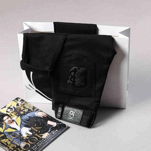 

men's jeans black jeans men's fashion slim leggings elastic embroidered casual pants in spring and summer 9397, Blue