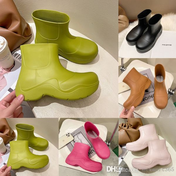 

women rain boots summer 2022 new candy color fashion waterproof and anti-skid short tube booties thick soled shoes, Black