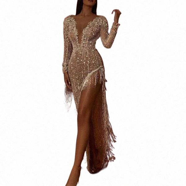 

casual dresses deep v neck sequins crystal ball gown party dress long sleeve tassel women sukienki vestidos ropa mujer feminino 2021 s7fj#, Black;gray