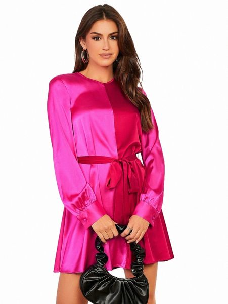 

keyhole back belted satin dress f2gm#, Black;gray