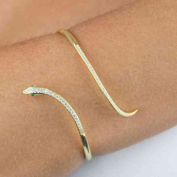 

designer jewelry 2021 arrived gold color cute animal snake bangle bracelet european women fashion iced out 5a cz open adjusted cuff, Black