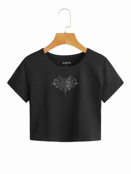 

rhinestone cobweb crop tee q0uq#, White