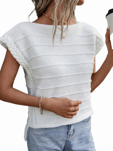 

cable knit high low hem sweater vest v65n#, White;black