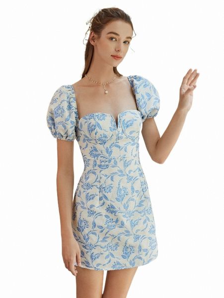 

mod floral print puff sleeve dress c4de#, Black;gray