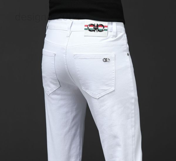 

men's jeans designer live fashion jeans men's black white small straight pants elastic brand ejqi, Blue