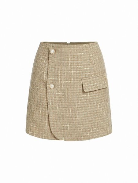 

mod flap detail tweed skirt i3li#, Black