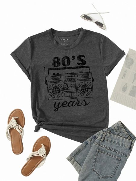 

slogan graphic round neck tee o77t#, White