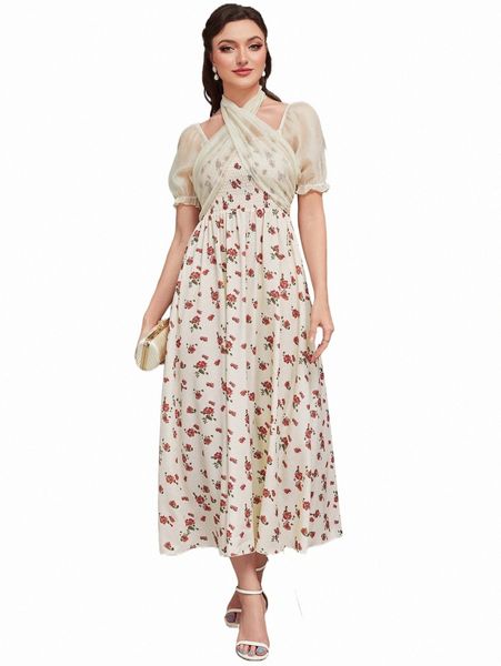 

floral criss cross tie back dress j4ne#, Black;gray