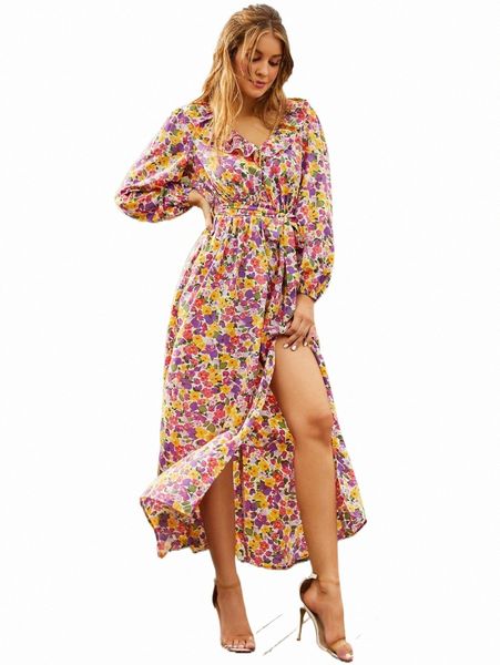 

sbetro allover floral print split thigh dress u8io#, Black;gray