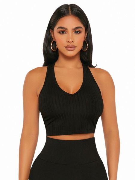 

petite ribbed knit backless crop tank f6qj#, White