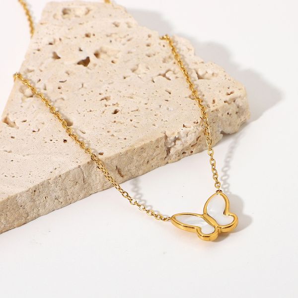 

stainless steel necklace gold shell butterfly chain pendant necklaces collares chain streetwear bijoux femme christmas gift 220818, Silver