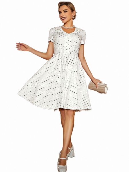 

polka dot button front dress x4my#, Black;gray