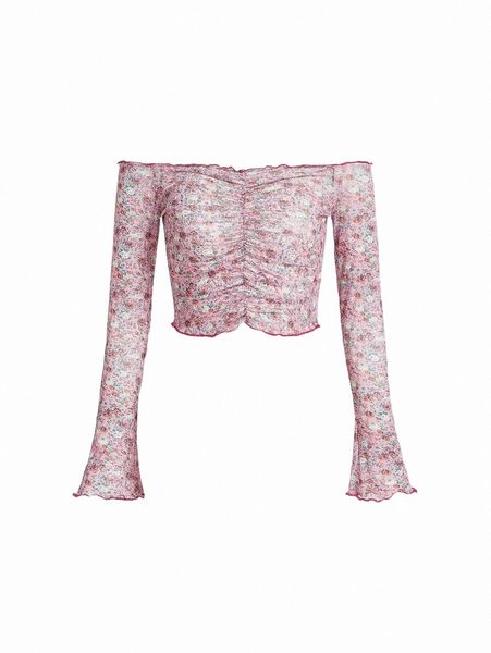 

mod ditsy floral ruched mesh a5yc#, White