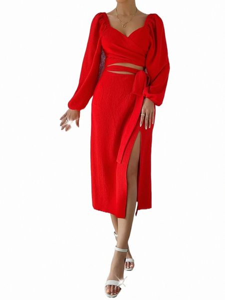 

lantern sleeve cut out tie back split thigh dress x19n#, Black;gray