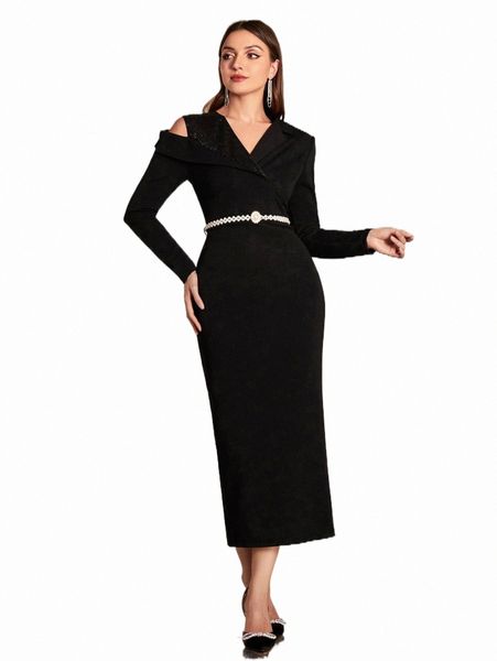 

sequin panel cut out sleeve dress with belt t3xb#, Black;gray