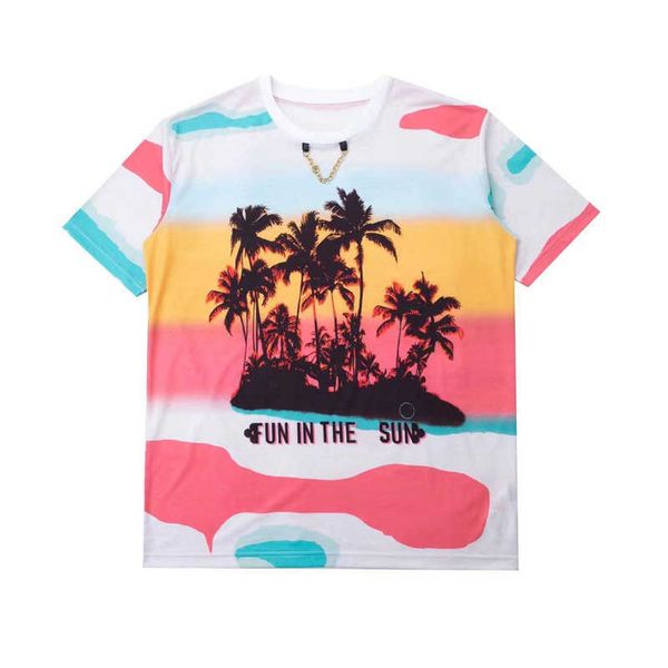 

2022 spring summer europe paris beach coconut tee iron chain tie dye t shirt men women fashion cotton tshirt, Black;brown