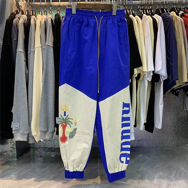 

high street pants men women casual loose drawstring overalls patchwork sweatpants, Black