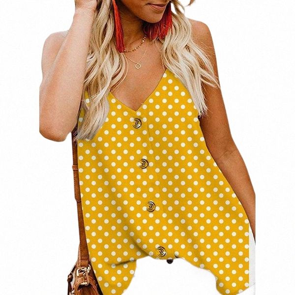 

women's t-shirt shorts sleeveless button up spaghetti strap summer solid female casual polka dot print street women tees y b05g#, White