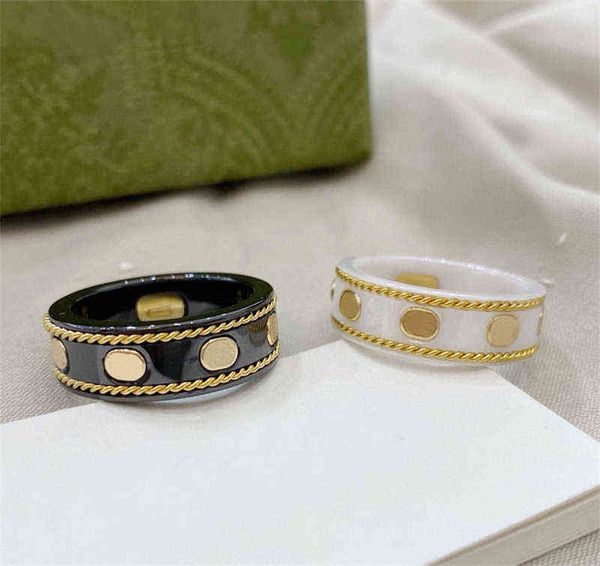 

bai cheng luxury designer fashion mens womens rings love ring black and white ceram brand rings couples letters print designer jewelry size, Silver