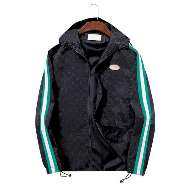 

22aw mens casual jackets designer loose jacket man fashion patchwork stripes winderbreak womans full print street style hooded coat high, Black;brown