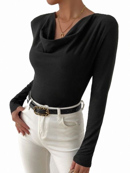 

solid draped front tee 9398#, White