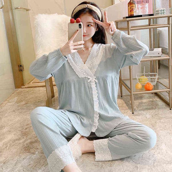 

100 cotton thin maternity nursing nightwear suit plus size loose sleep lounge wear clothes for pregnant women pregnancy pajamas j220813, White
