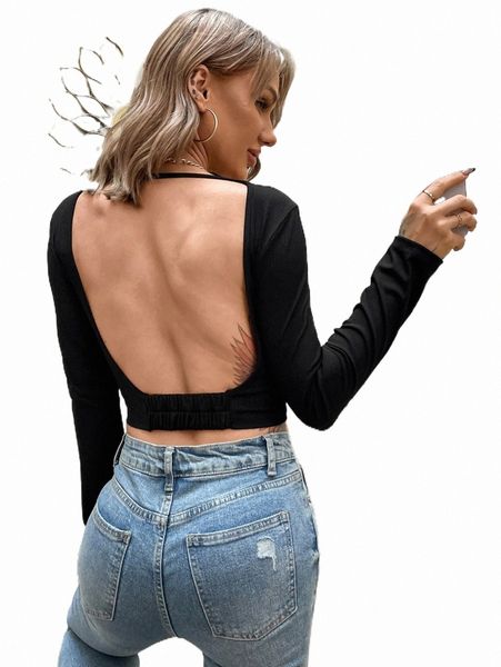 

solid backless crop tee n0ob#, White
