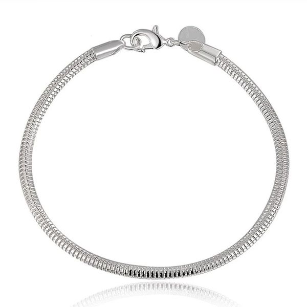 

925 sterling silver 3mm snake chain bracelet for women fashion wedding engagement party charm jewelry, Black