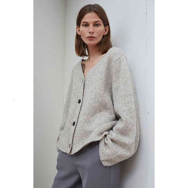 

women's knits tees autumn and winter versatile v-neck cardigan tot wool sweater outer coat female lazy wind loose simple style 5s71, White