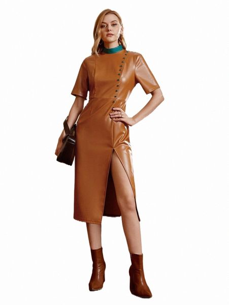 

x symone colorblock split thigh pu leather dress z3jh#, Black;gray