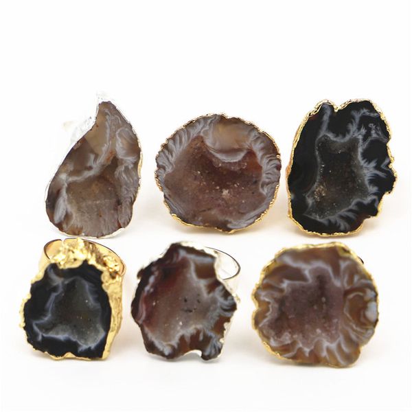 

irregular natural stone handmade adjustable rings for women girl party club decor fashion jewelry birthday accessories, Golden;silver