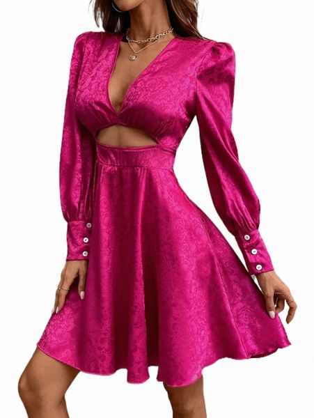 

floral jacquard cut out lantern sleeve dress q77d#, Black;gray