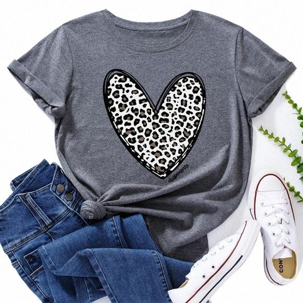 

leopard love heart oversized t-shirt funny shirts for women female graphic tee short sleeve summer mother mom wife shirt women's t1fp#, White