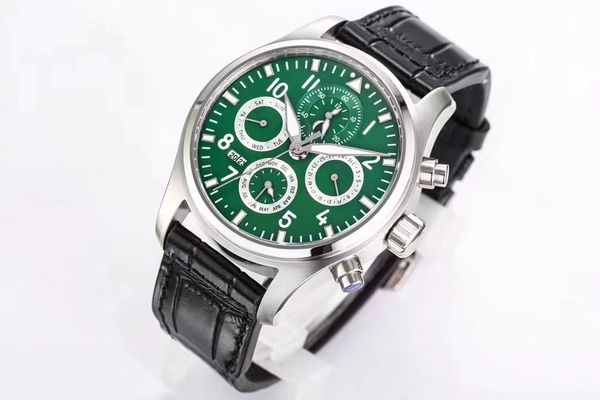 

men's mechanical watch 42mm green literal silver case stainless steel japanese movement self-winding luxury multifunctional timer, Slivery;brown