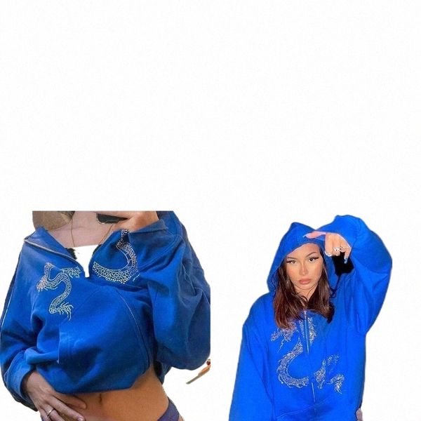 

women's hoodies & sweatshirts 2021 autumn woman girls long sleeve zipper sweatshirt dinomand dragon pattern loose high street women hoo, Black