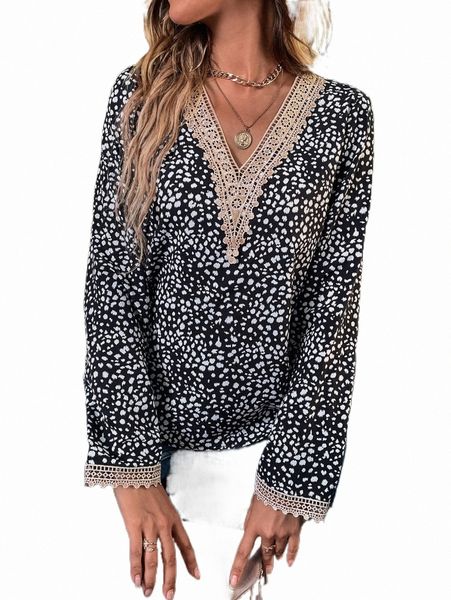 

dalmatian print guipure lace trim blouse w7jt#, White