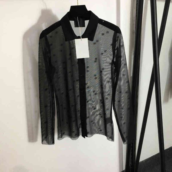

designer womens casual shirts woman blouses black giv new flocking logo mesh see through versatile shirt luxury t-shirts women clothing, White
