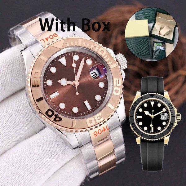 

huiya06 dropshipping men' watch 40mm black dial master automatic mechanical wristwatch sapphire glass stell folding strap luminous wate, Slivery;brown