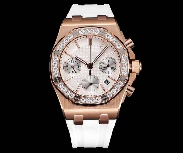 

ladies watch rubber watchband 316l fine steel case folding buckle 37mm 7750 movement sapphire glass mirror, Slivery;brown