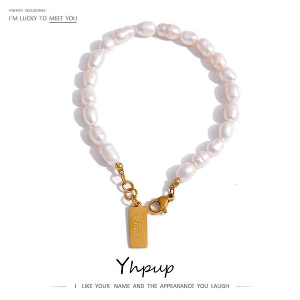

bangle designer yhpup stainless steel natural pearl bracelet stylish chain love women jewelry, Black
