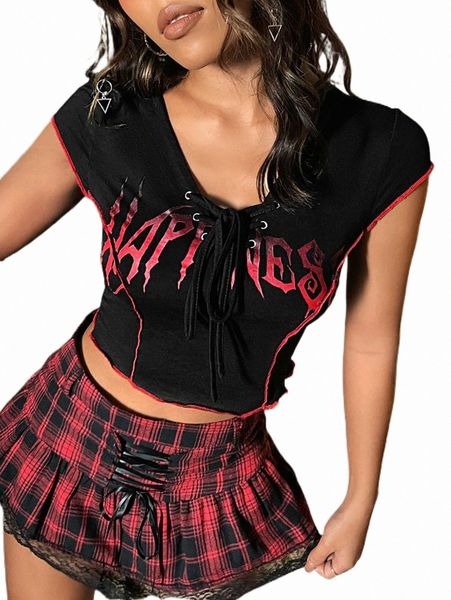 

x made in america letter graphic knot front crop tee t98w#, White