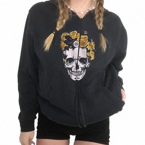 

women's hoodies & sweatshirts casual women zip hoodie sweatshirt halloween drawstring long sleeve coat punk vintage streetwear v4e9#, Black