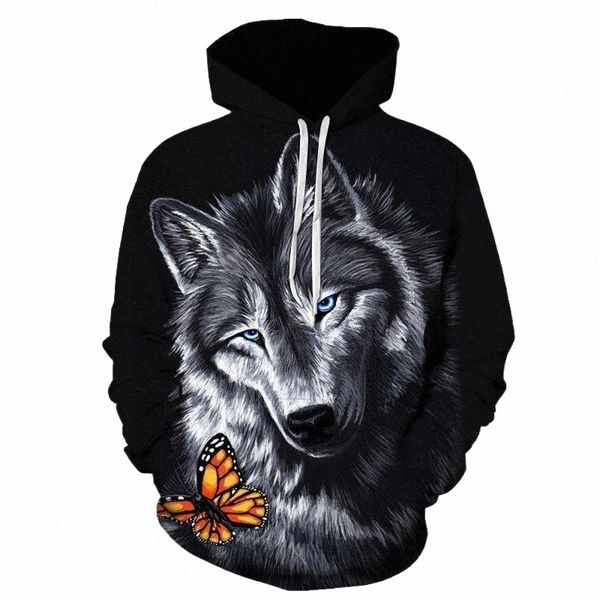 

men's hoodies & sweatshirts wolf 3d mens sweatshirt fashion digital printing fun streetwear hip hop casual loose hooded autumn winter 2, Black