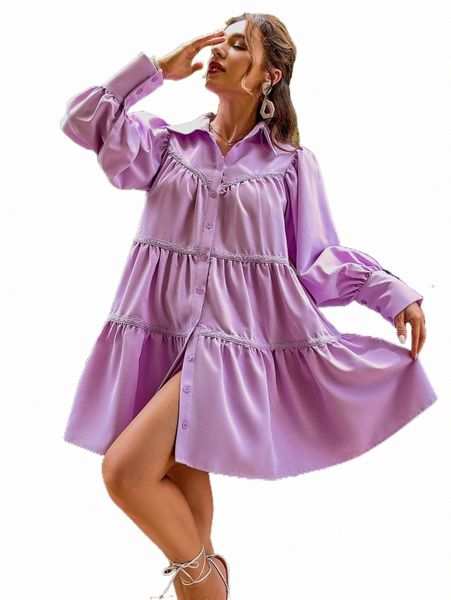 

simplee button front lace tape shirt dress v7ma#, Black;gray