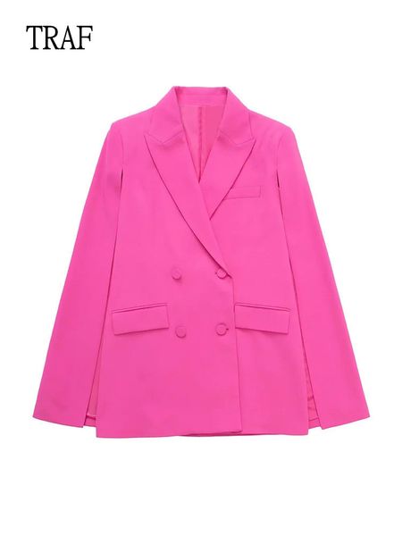 

traf women pink pocket jacket casual blazer spring fashion double breasted lady elegan party cape chic s 220818, Black;brown